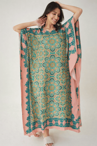 Artisan Print Viscose Crepe Kaftan with Pockets