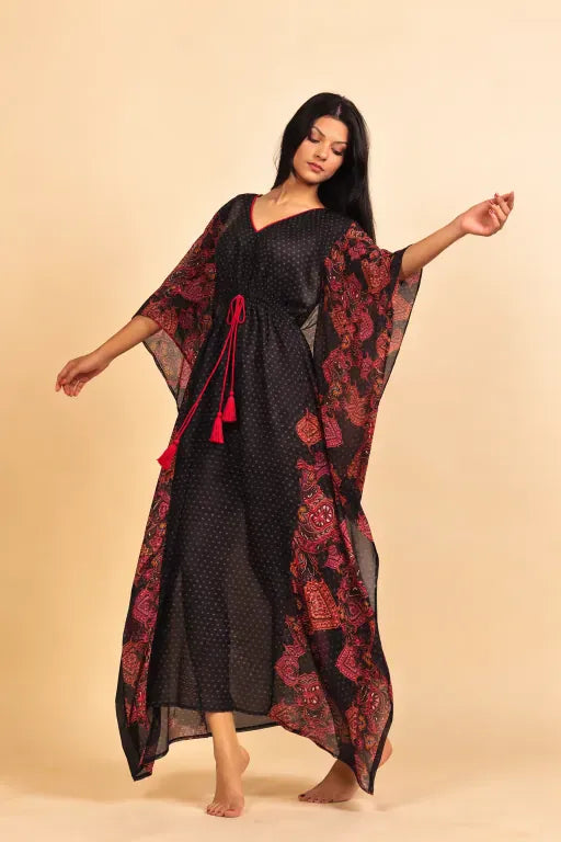 Black Printed Sheer Georgette Kaftan