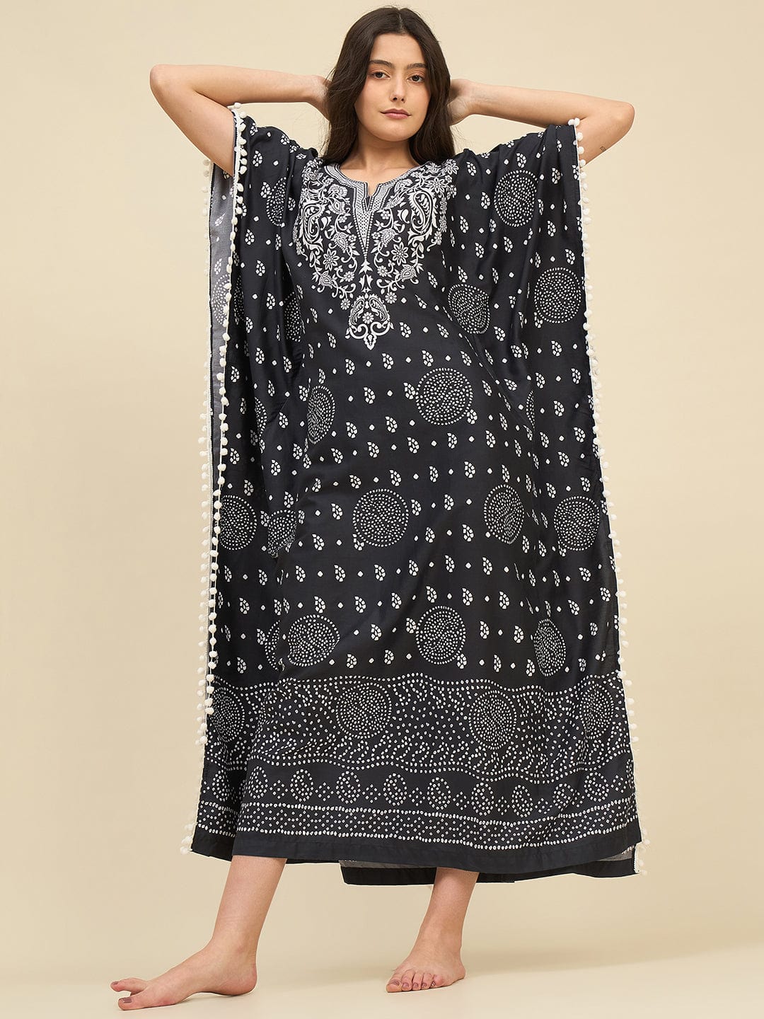 Black & White Ethnic Printed Kaftan