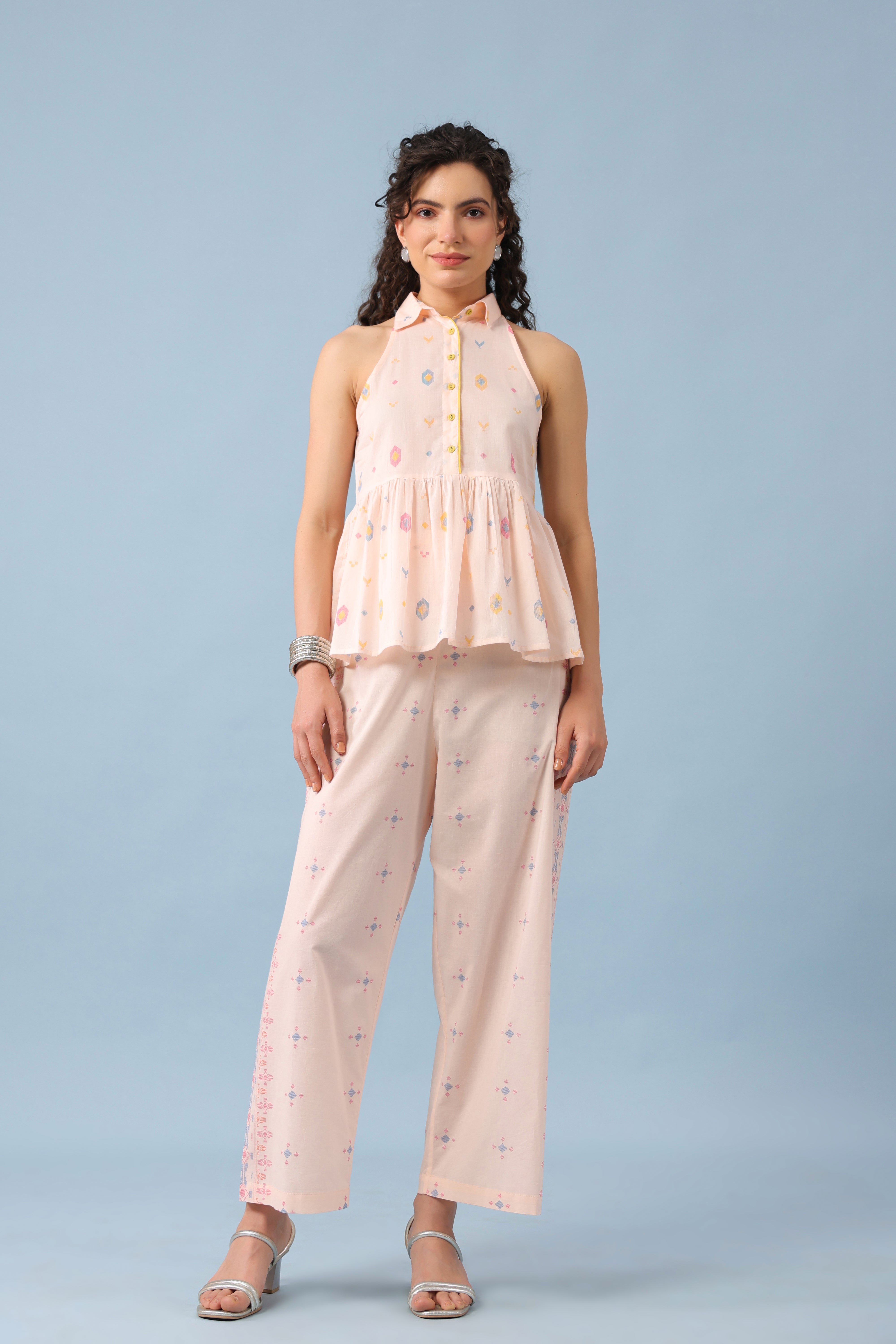 Collared Halter Neck Top–Peach