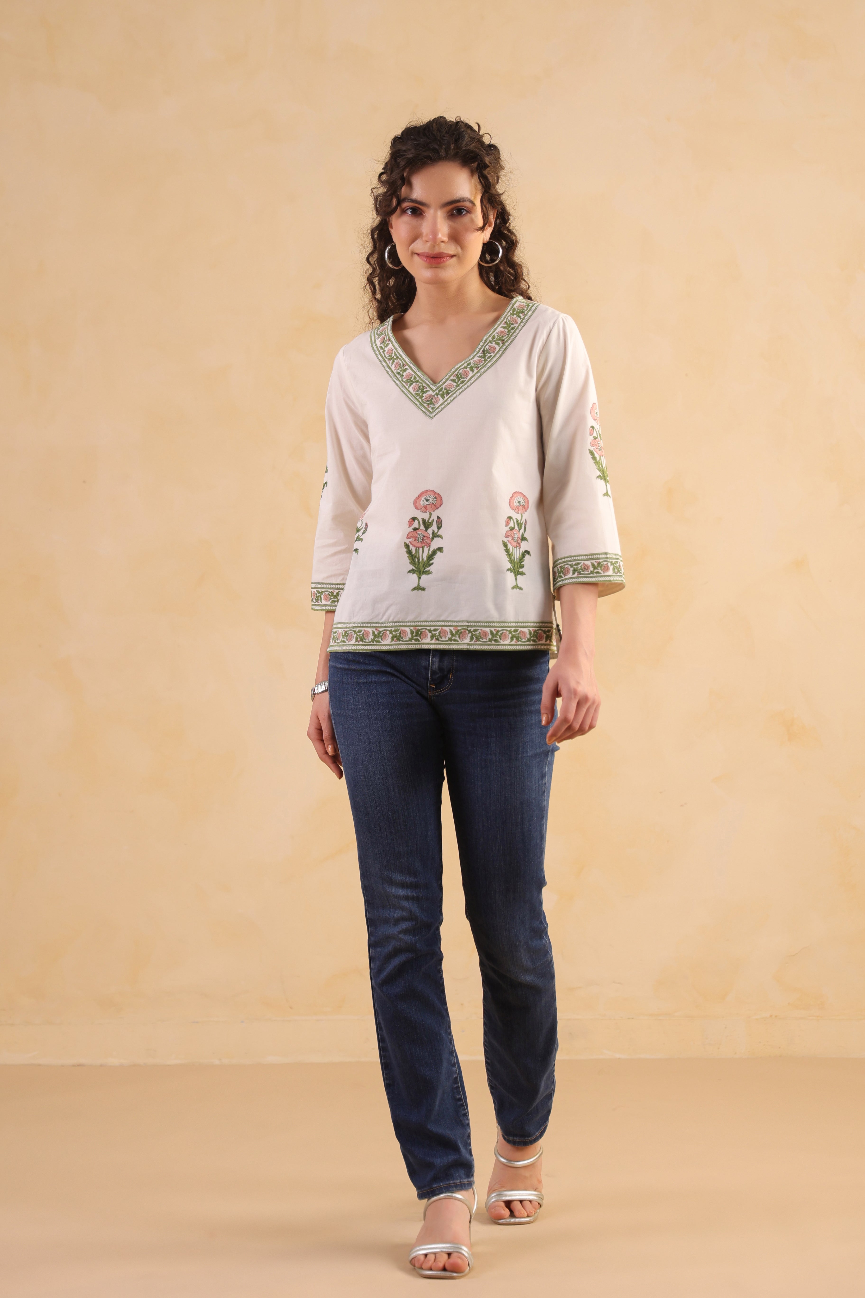 Cotton Short Top – Creme/Peach