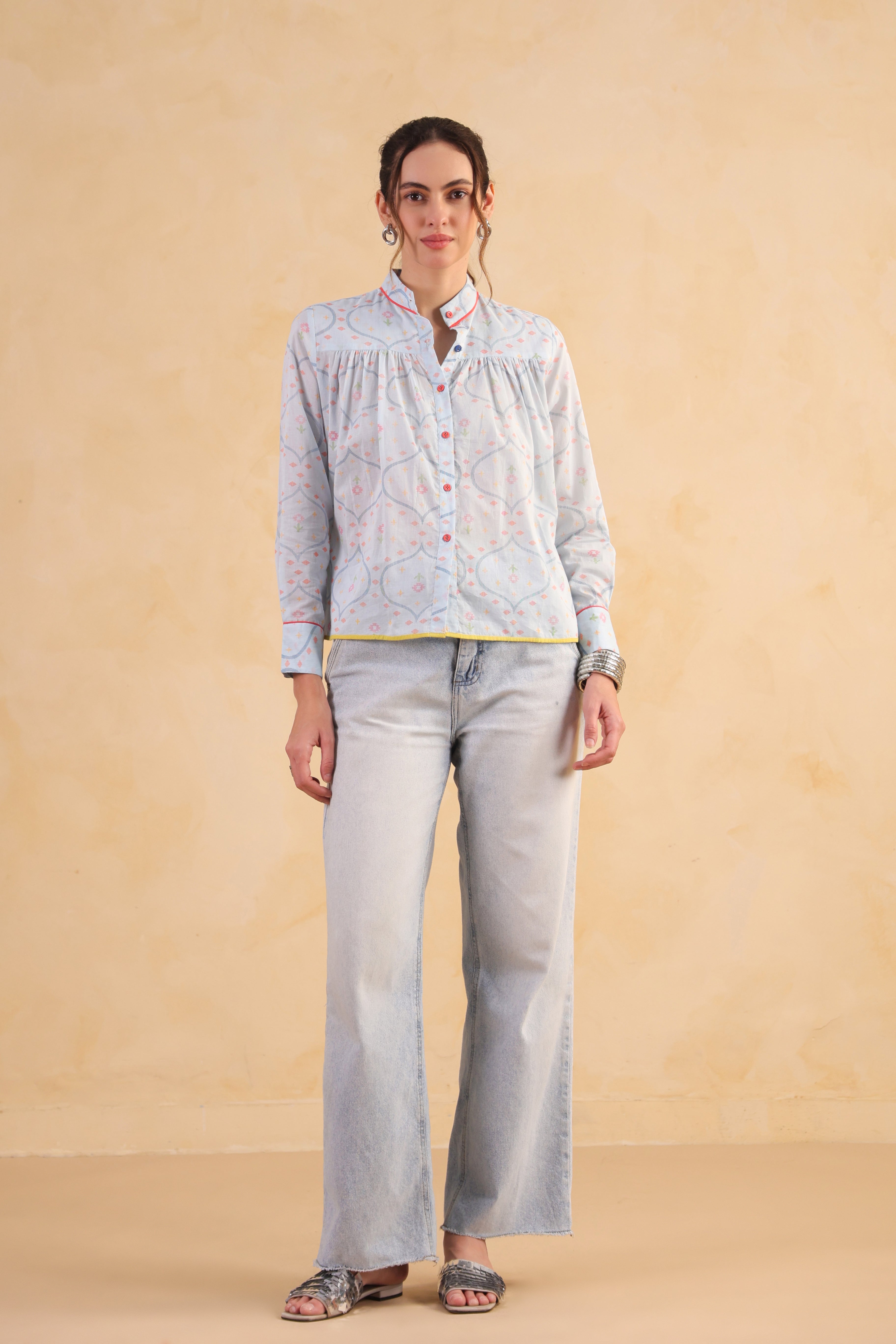 Gathered Shirt Blue