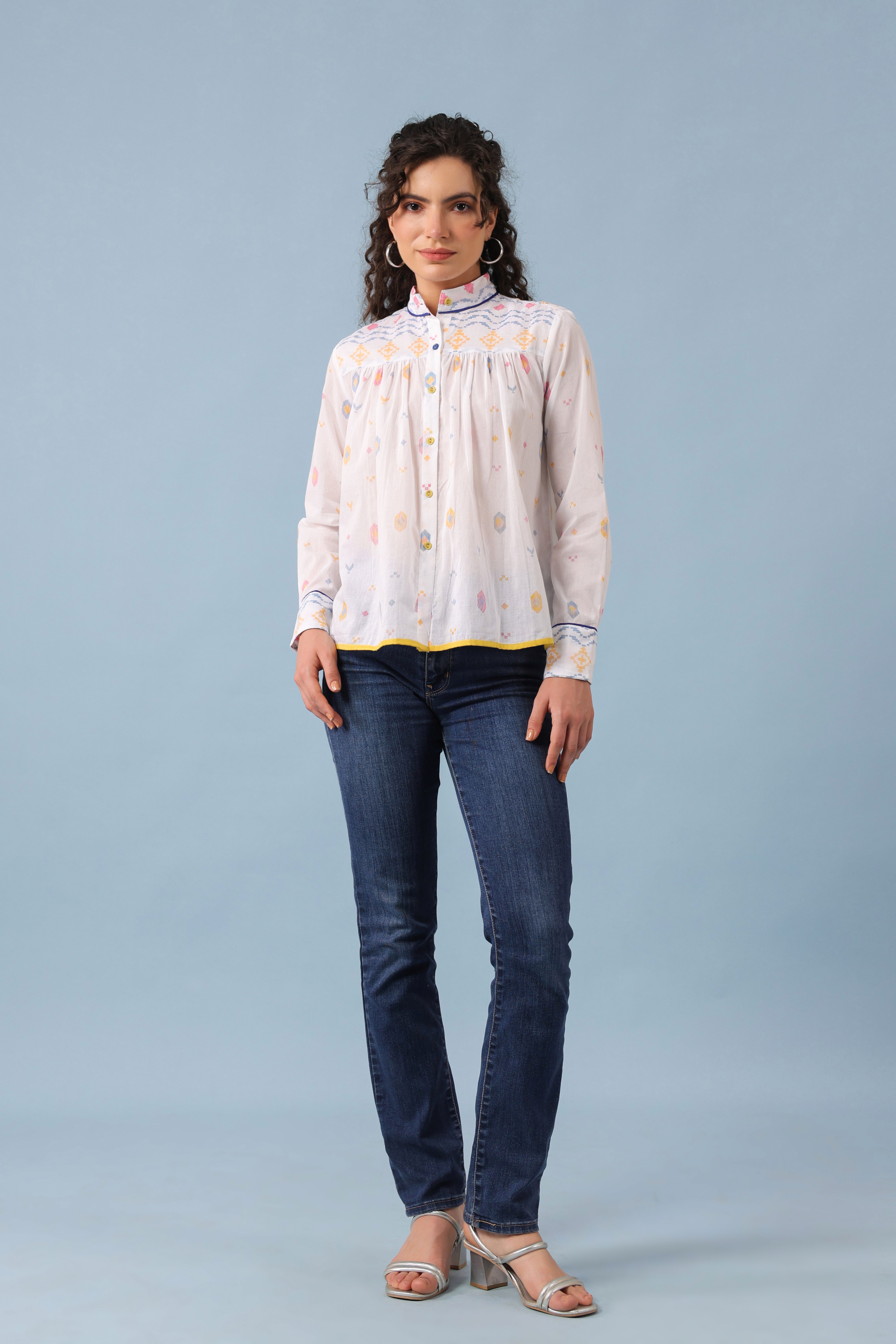 Gathered Shirt -White