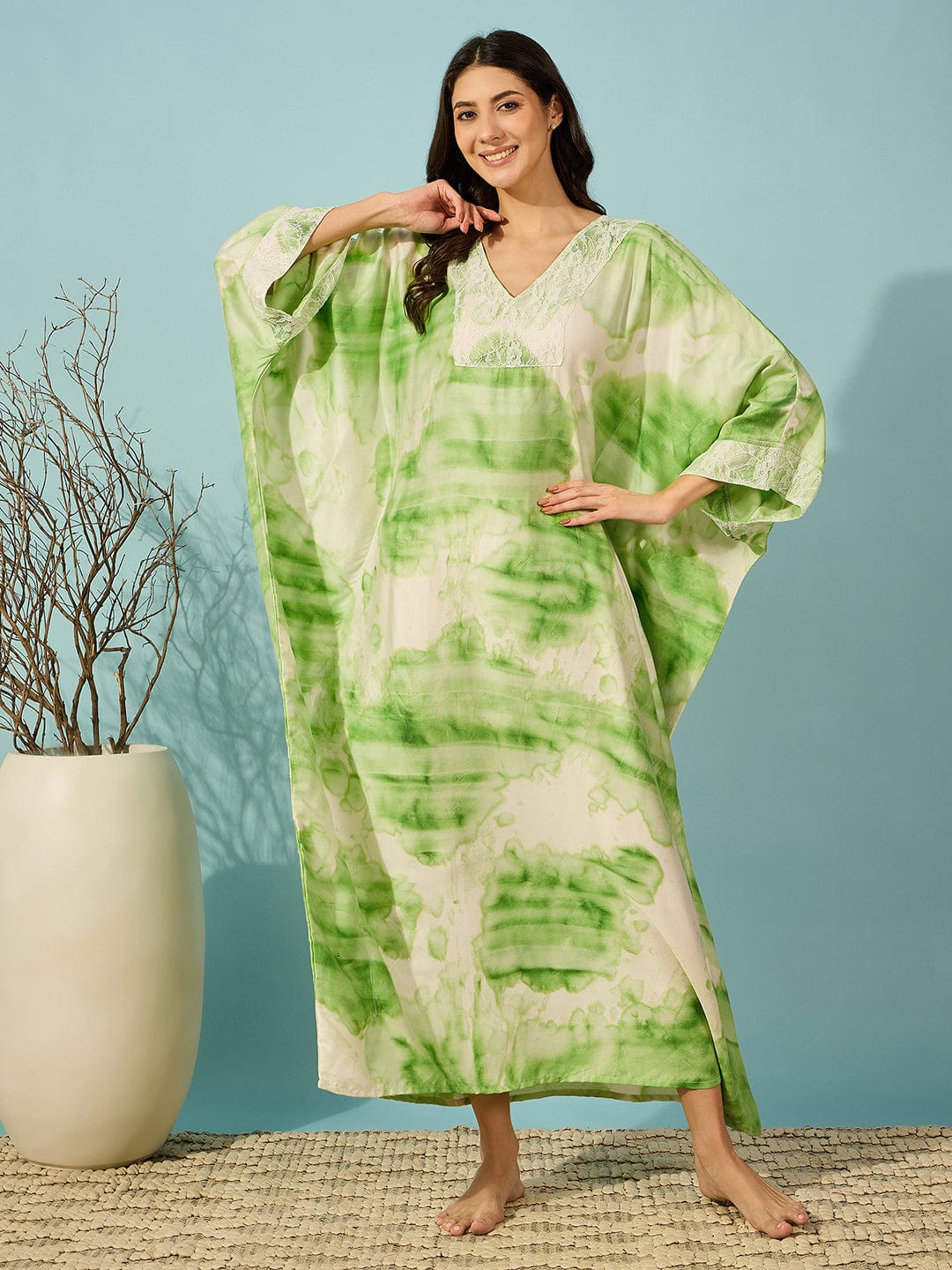 Green Tie Dye Lace Yoke Nightdress