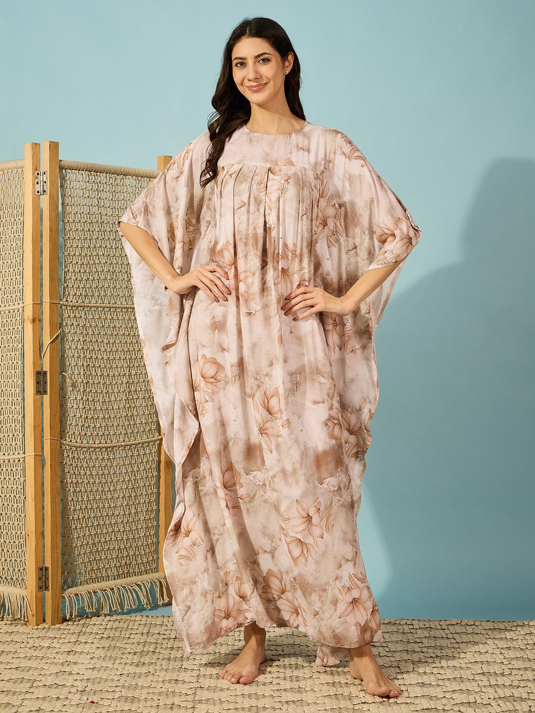 Marble Floral Print Super Soft Pleated Kaftan