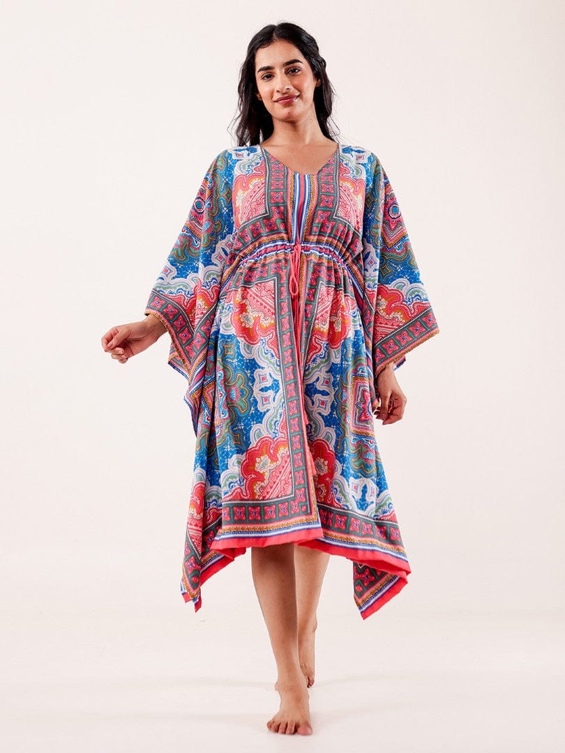 Multicolor Ornate Printed Crepe Kaftan