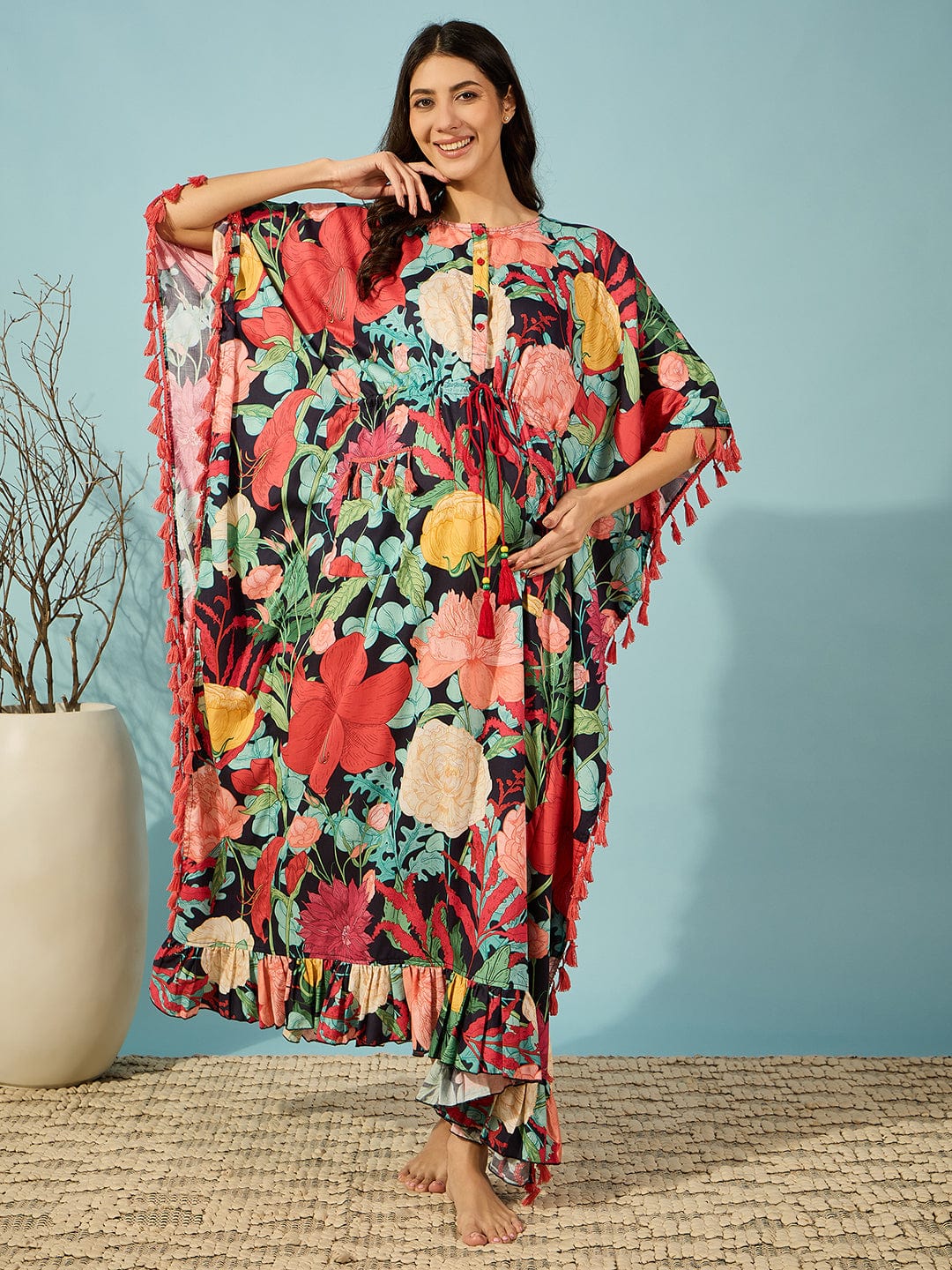 Multicolour Super Soft Floral Maternity and Feeding Kaftan