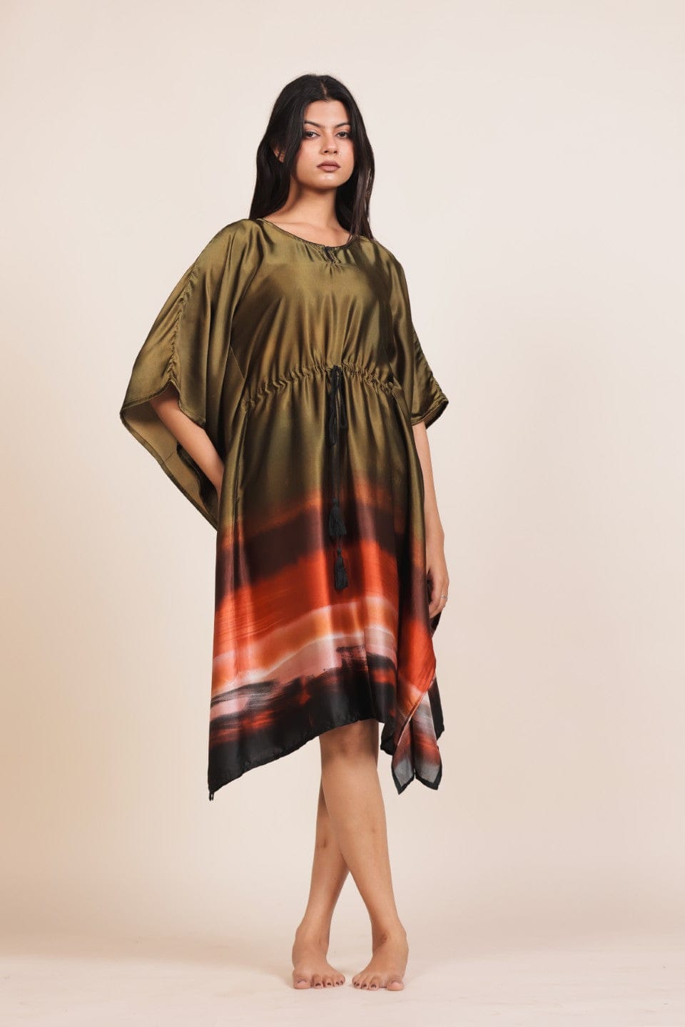 Olive Ombre Satin Kaftan Nightdress
