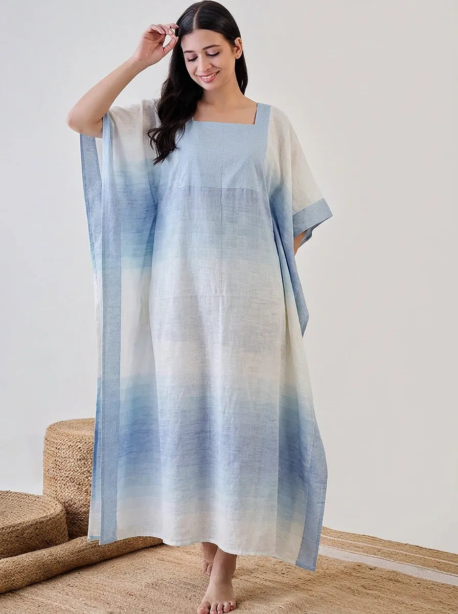 Blue Floral Cotton Ombre Kaftan