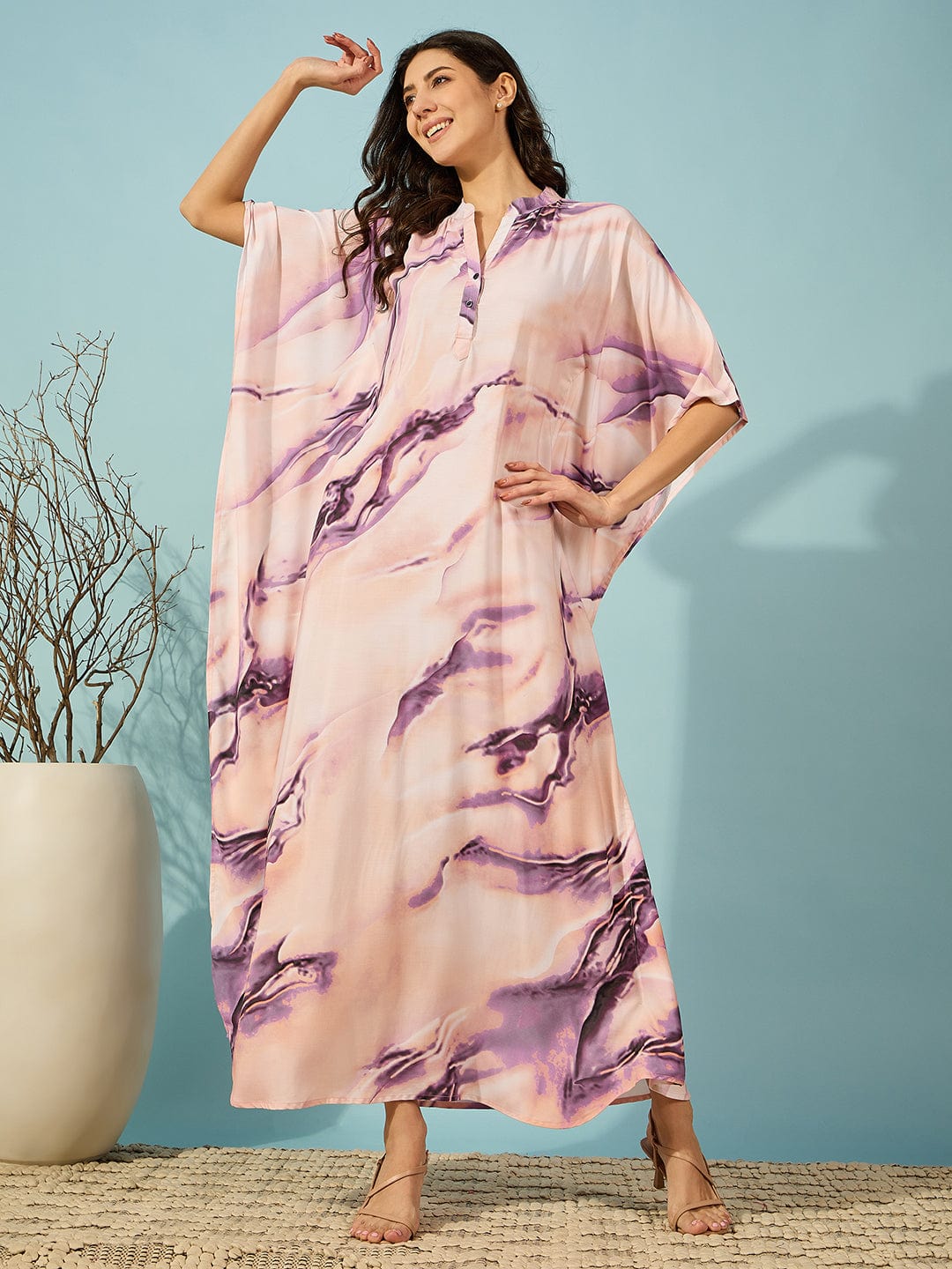 Purple Marble Print Super Soft Kaftan