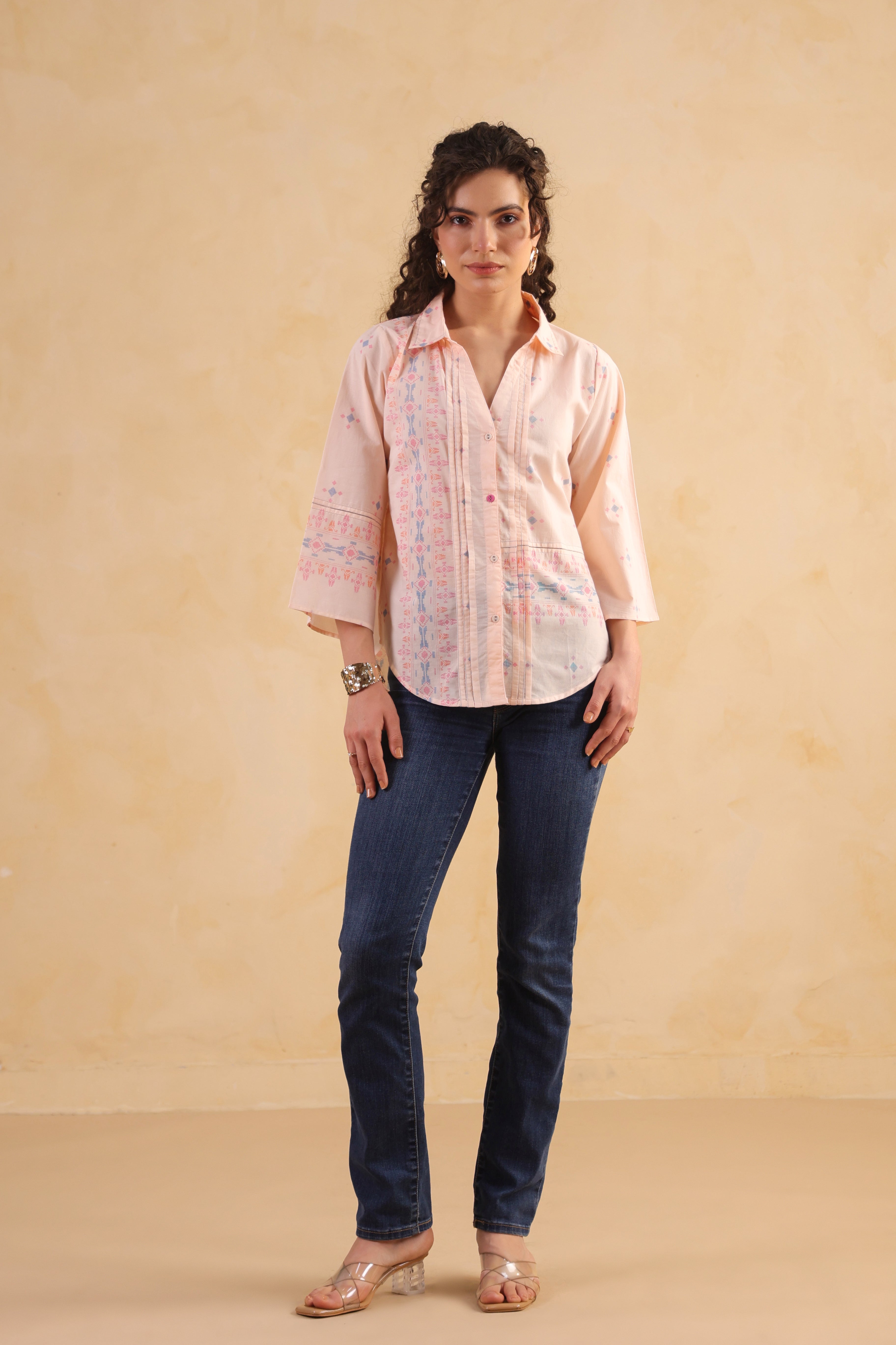 Loose Button Down Shirt-Peach